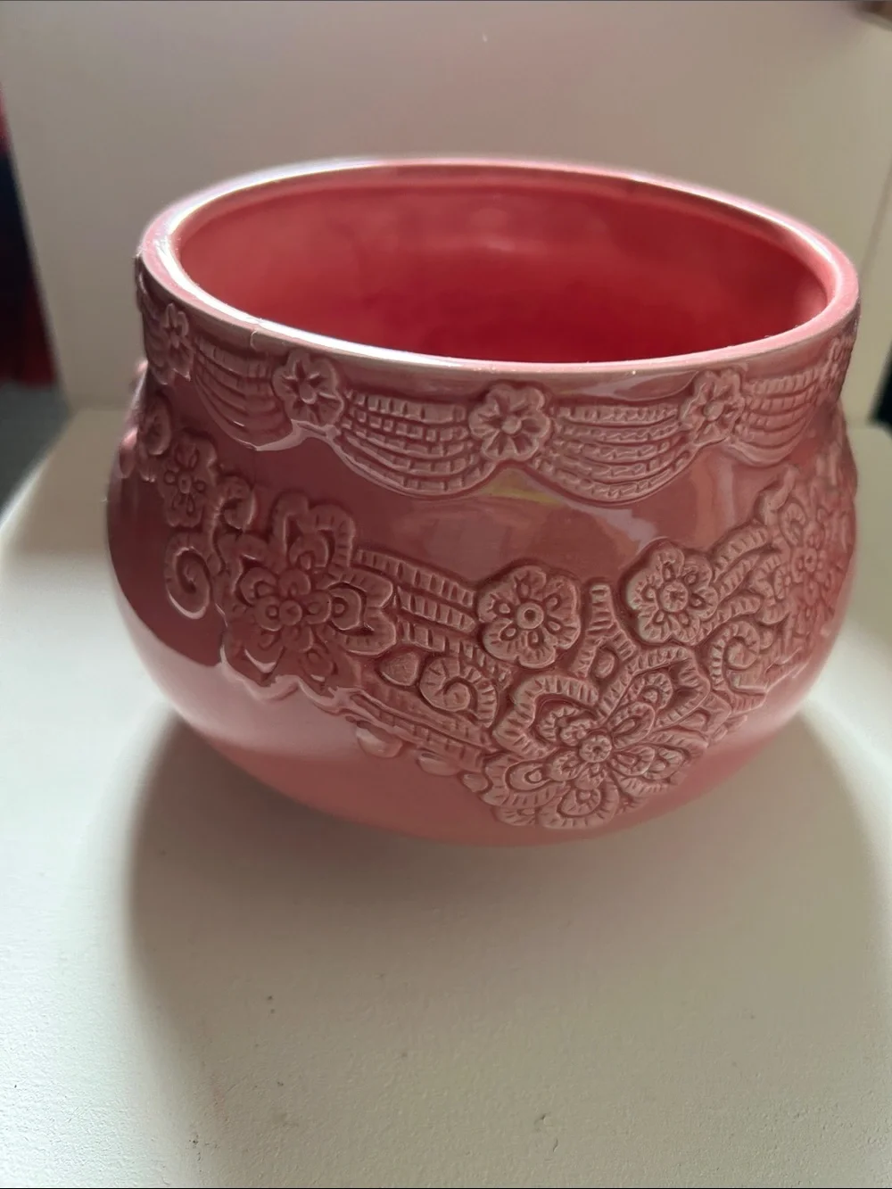 Pink Embossed Floral Ceramic Bowl